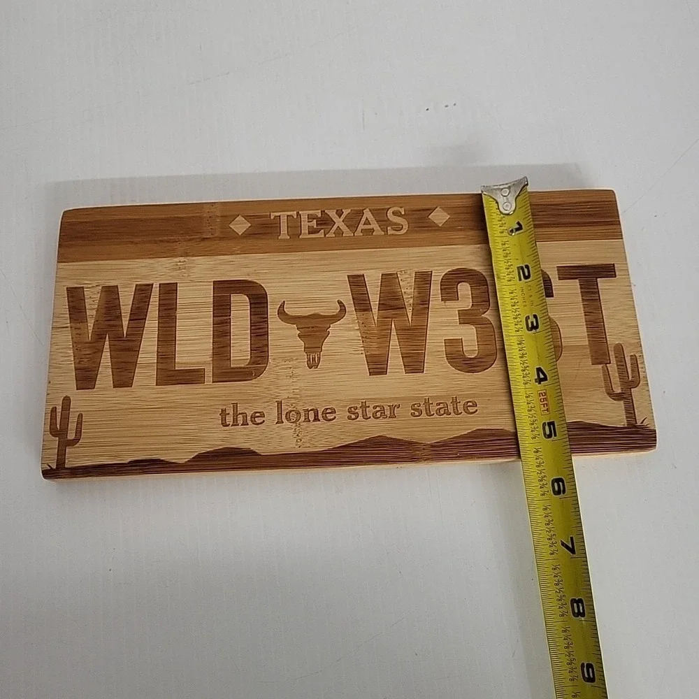 Texas Lone Star State Cutting Board Plaque License Plate W Longhorn BAMBOO